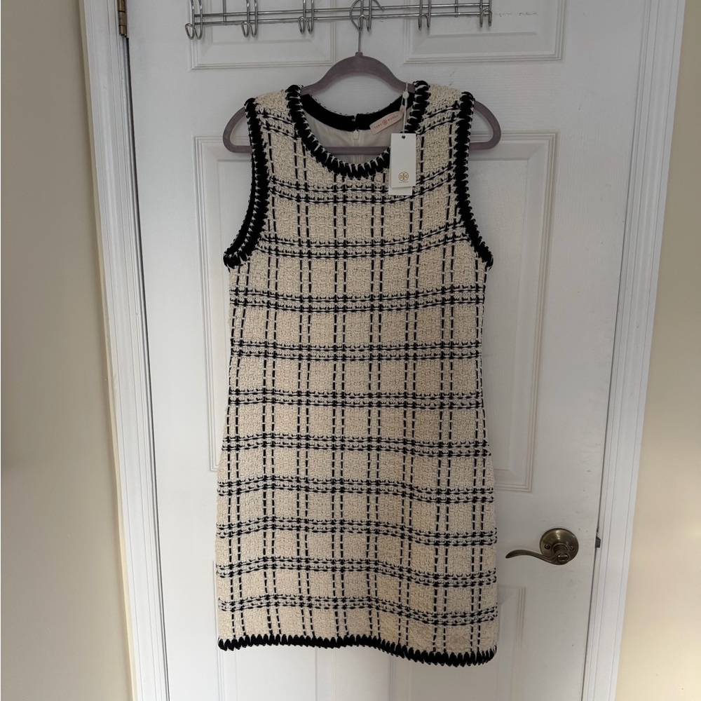 Tory Burch Cream & Black Tweed Plaid Sleeveless Dress